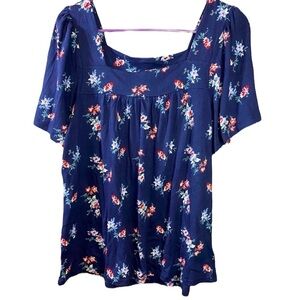 🌿Lucky Brand Los Angeles blue with flowers woman’s blouse shirt top size M K-11